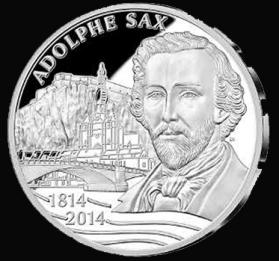 Belgium 10 2014. 200th birthday of Adolphe Sax. Silver Proof