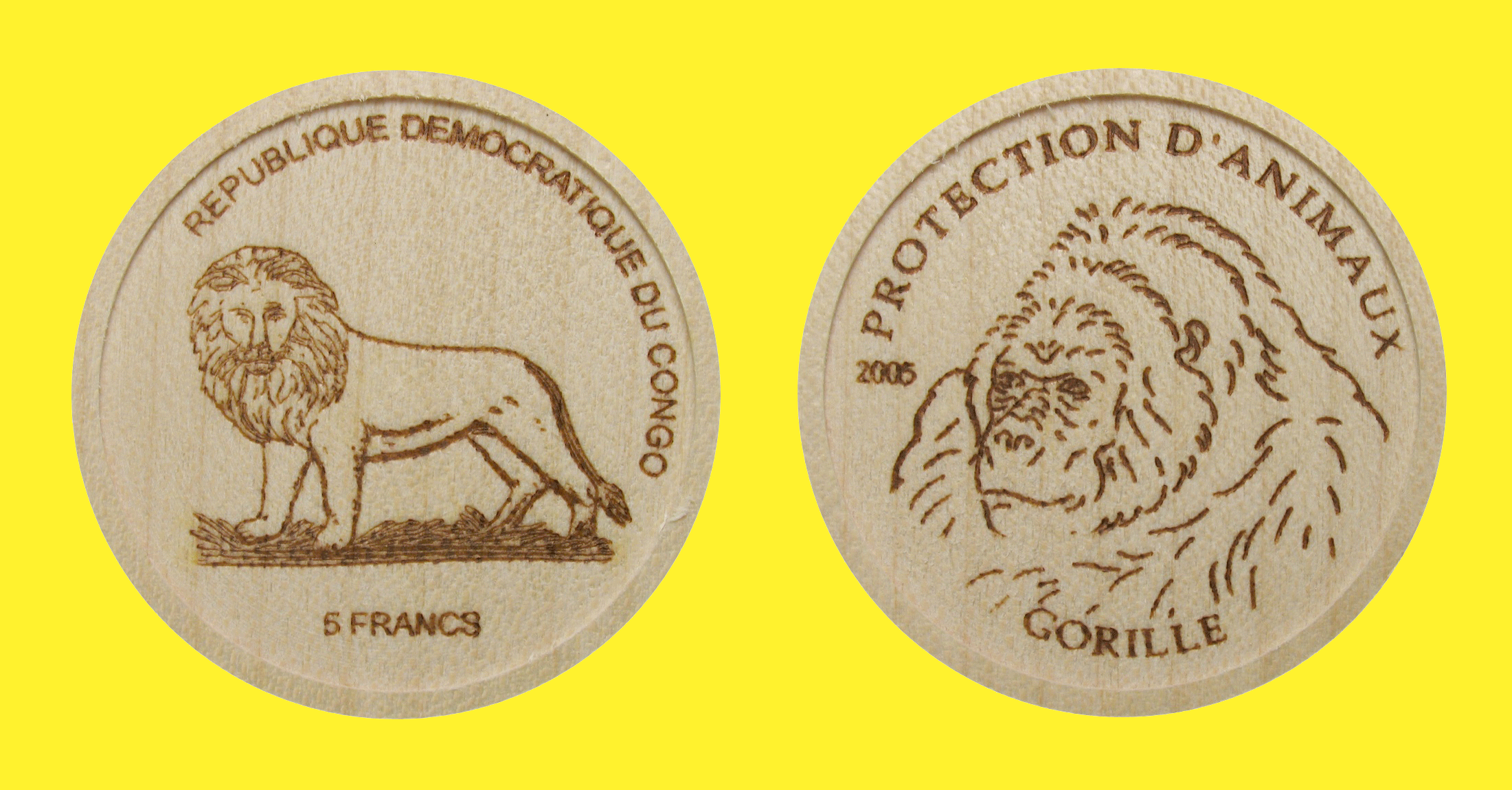 Congo Wood Coin - The Gorilla. Made of M aple