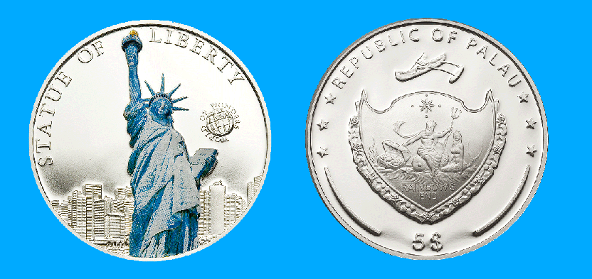 Palau. $5 2010. World of Wonders: The Statue of Liberty. Proof