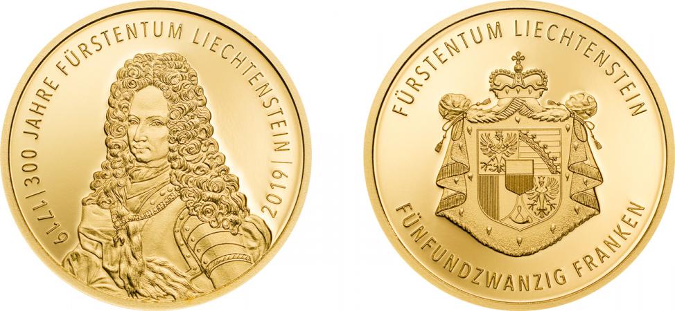 300 Years of Liechtenstein. 25 Franken 2019. Gold Proof
