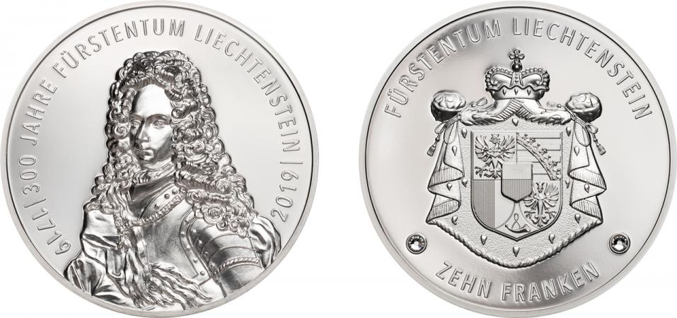 300 Years of Liechtenstein. 10 Franken 2019. Silver Proof