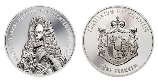 300 Years of Liechtenstein. 5 Franken 2019. Silver Proof