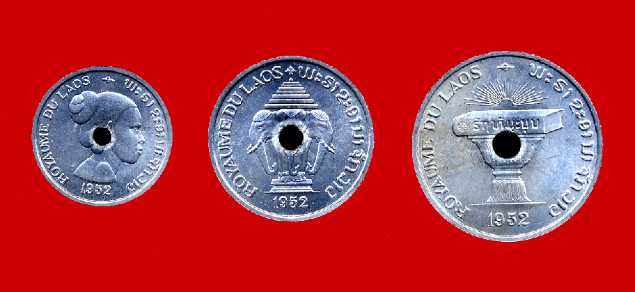 Laos 3 Coin 1952 Uncirculated Set