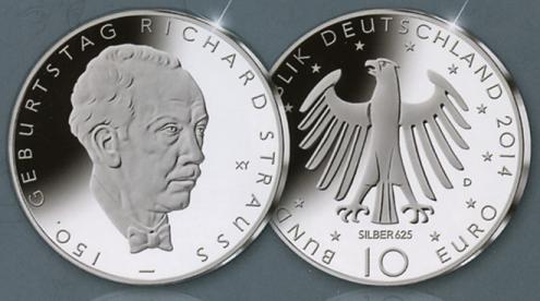 Germany 10 2014. 150th Anniversary of  the Birth of Richard Strauss. Copper-nickel uncirculated