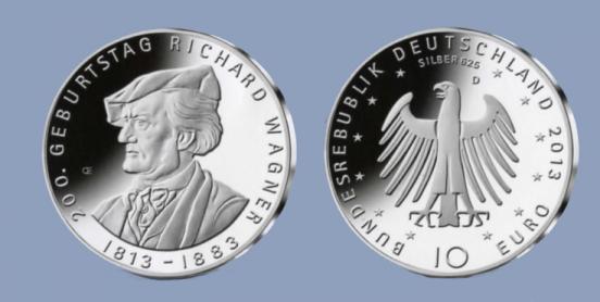 Germany.  10 2013.  200th Anniversary of  the Birth of Richard Wagner (1813-83). Cu-Ni BU