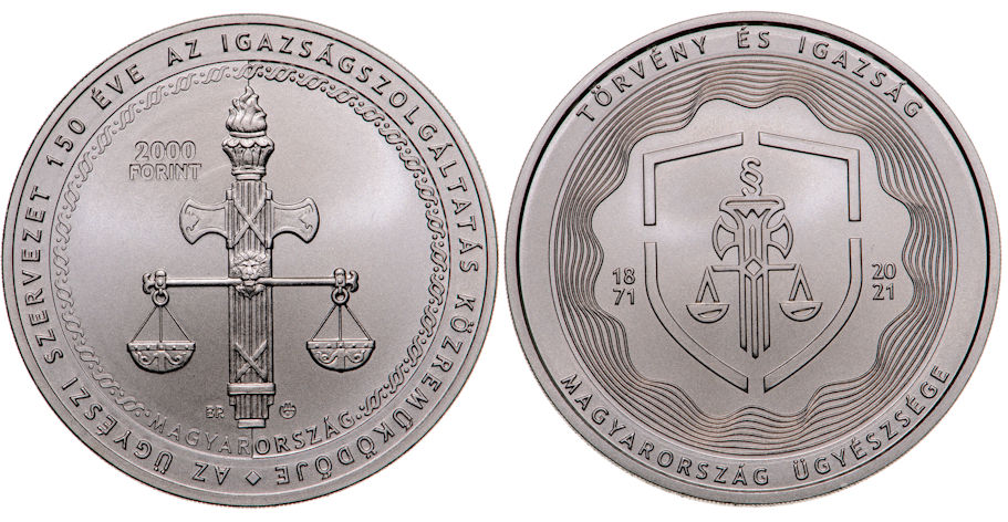 Hungary 2000 Forint 2021. 150th anniversary of the Prosecution Service. Copper-nickel BU