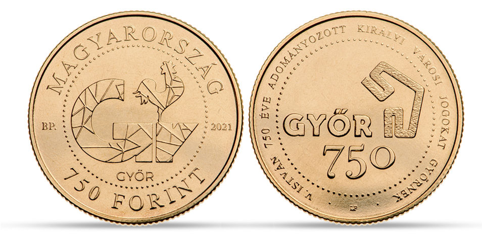 Hungary 750 Forint 2021. 750th anniversary of Gyor. Brass BU