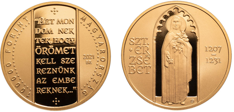 Hungary 100,000 Forint 2021. St. Elizabeth of Hungary. Gold Proof
