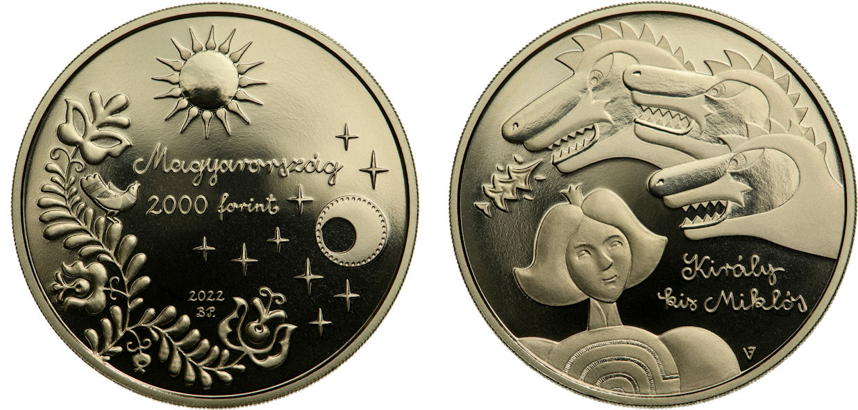 Hungary 2,000 Forint 2022. Hungarian folk tale cartoon series Kiraly Kis Mklos. Brass Prooflike
