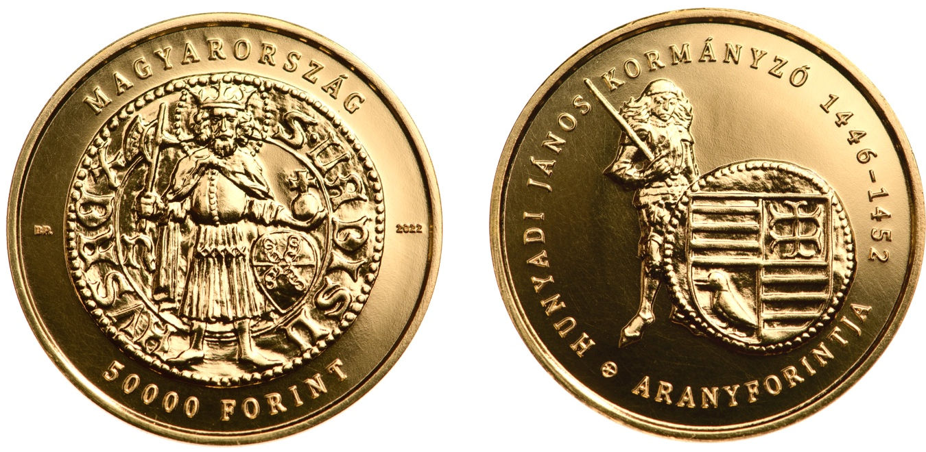 Hungary 50,000 Forint 2022. The Gold Florins of Medieval Hungary King Janos (John) Hunyadi. Gold Proof