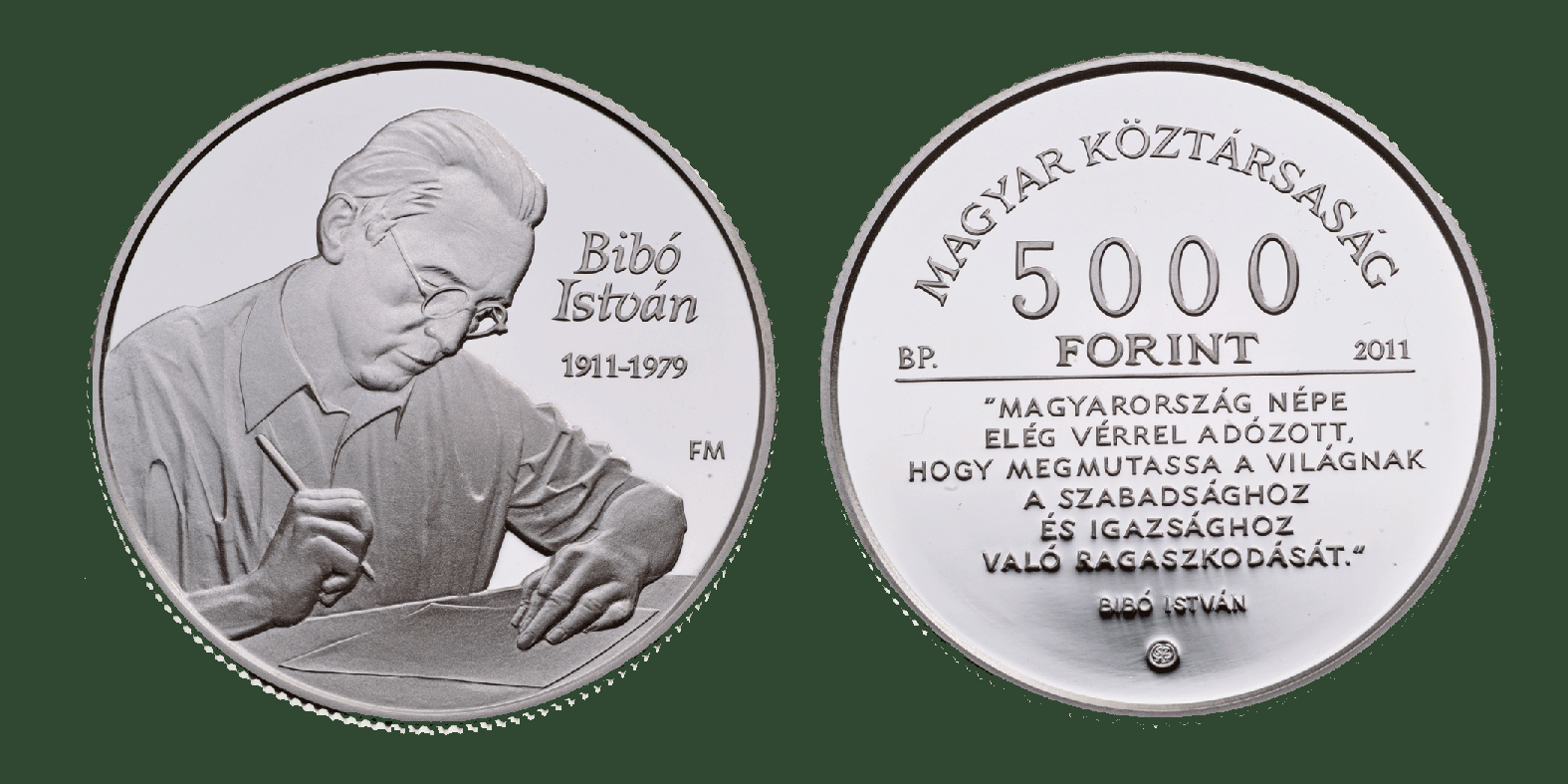 Hungary. 5,000 Forint 2011. 100th Anniversary Birth of Istvn Bib. Silver Proof