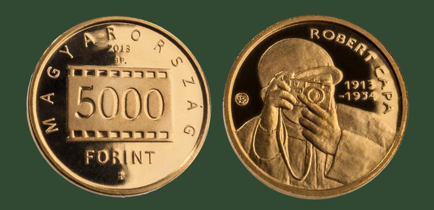 Hungary. 5,000 Forint 2013. 100th birthday of Robert Capa. Gold Proof.