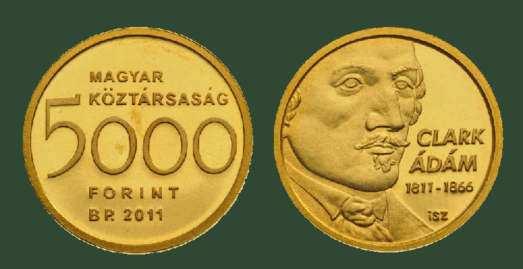 Hungary. 5,000 Forint 2011. 200th birthday of Adam Clark. Gold Proof