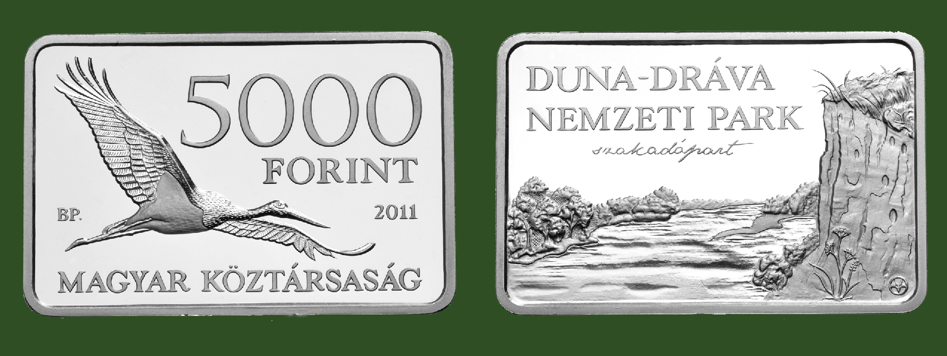 Hungary. 5,000 Forint 2011. Rectangular Silver Coin for the   Duna (Danube)-Drva National Park