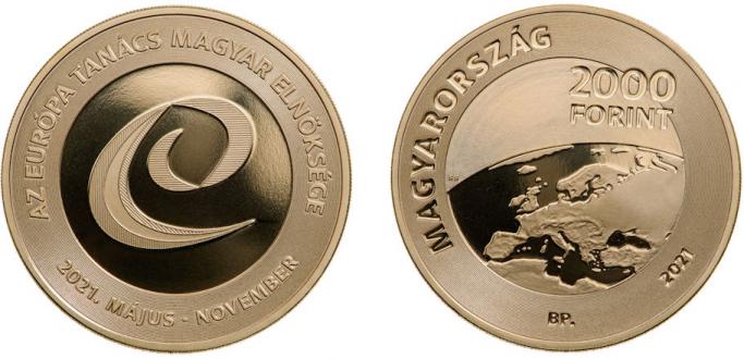 Hungary 2000 Forint 2021. Hungarian Presidency Council of Europe, Brass BU