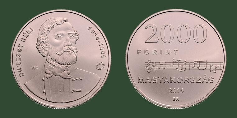 Hungary. 2,000 Forint 2014. 200th Anniversary of the Birth of Bni Egressy. Copper-nickel BU