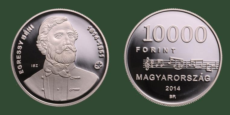 Hungary. 10,000 Forint 2014. 200th Anniversary of the Birth of Bni Egressy. Silver Proof