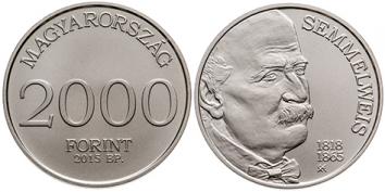 Hungary 2,000 Forint 2015. Semmelweis. Copper-nickel-zinc. Unc