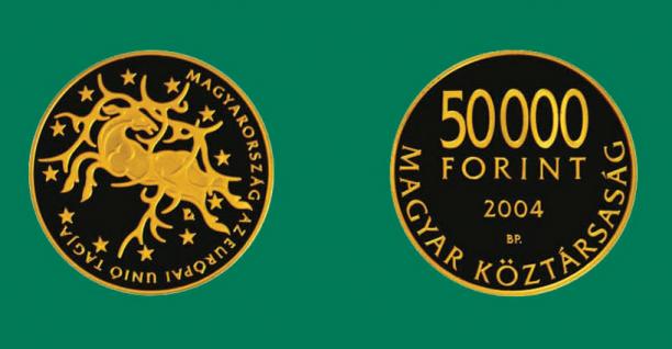 Hungary. 50,000 Forint 2004. Hungary becomes a member of the European Union. Gold Proof