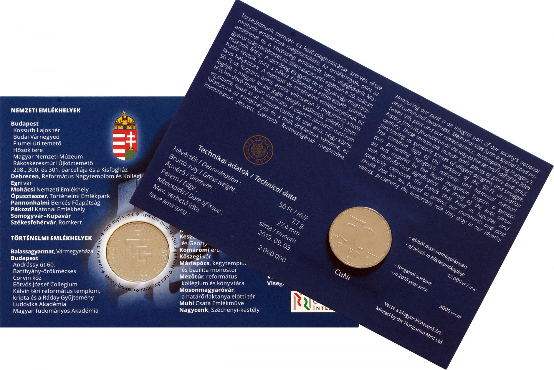 Hungary 50 Forint 2015. National Memorial Commemorative. Cu-ni. BU