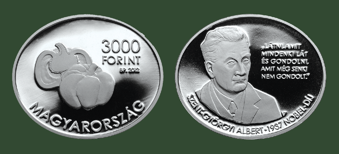 Hungary. 3,000 Forint 2012.  Albert Szent-Gyrgyi:  Discoverer of Vitamin C. Silver Proof