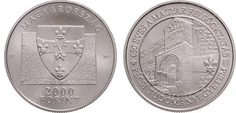 Hungary 2,000 Forint 2017. 650th Anniversary of the Founding of the University of Pcs, Copper-nickel BU