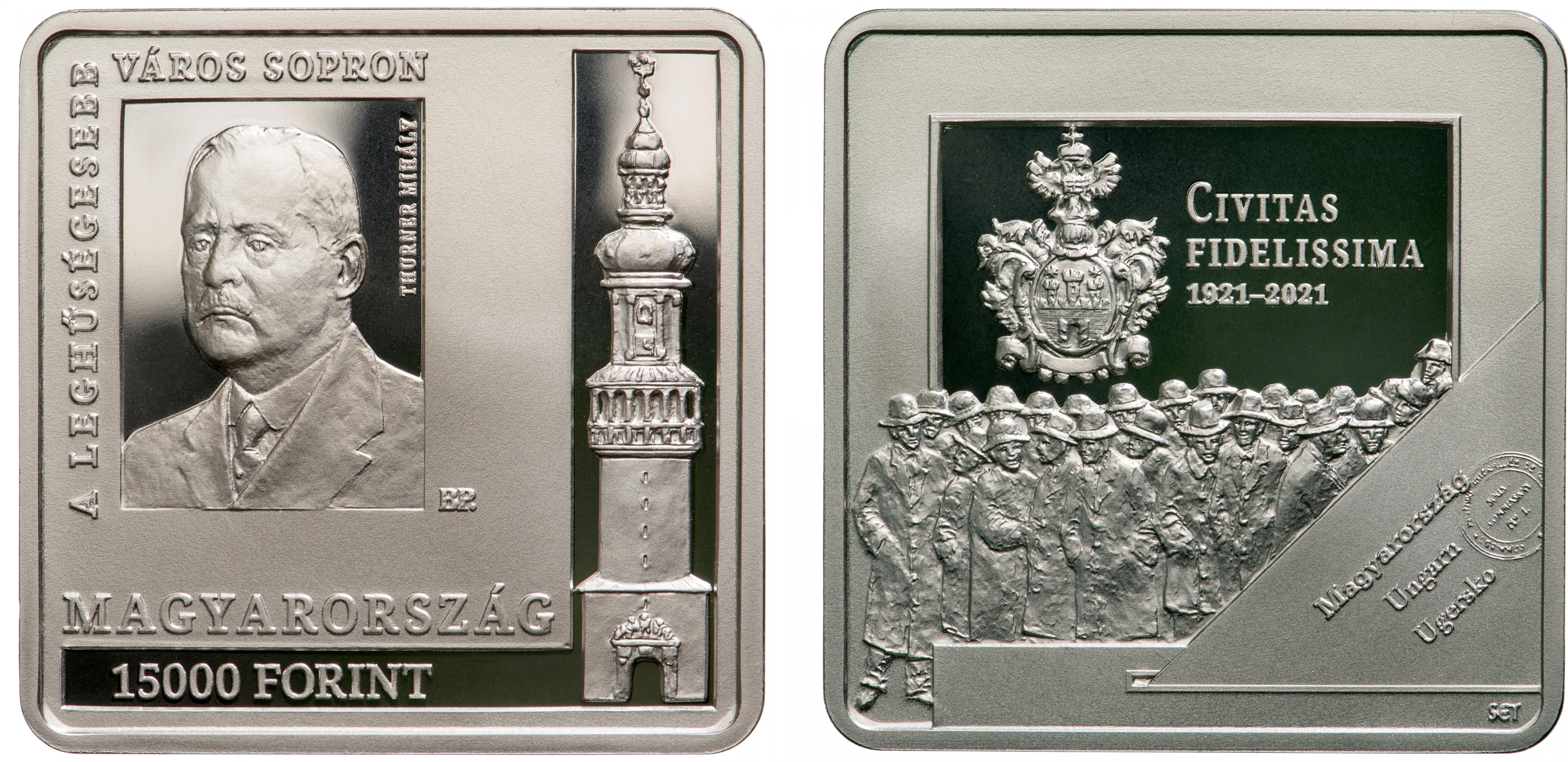 Hungary 15,000 Ft 2021. Sopron. Silver Proof