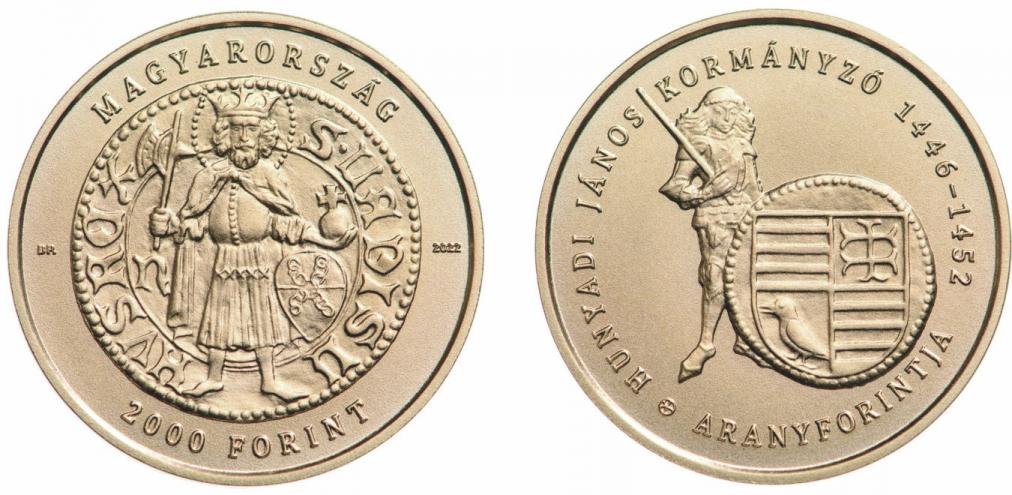 Hungary 2,000 Forint 2022. The Gold Florins of Medieval Hungary King Janos (John) Hunyadi. CuNiZn BU