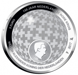 Netherlands €5 2017. 150th Anniversary of the Dutch Red Cross. Silver-plated UNC