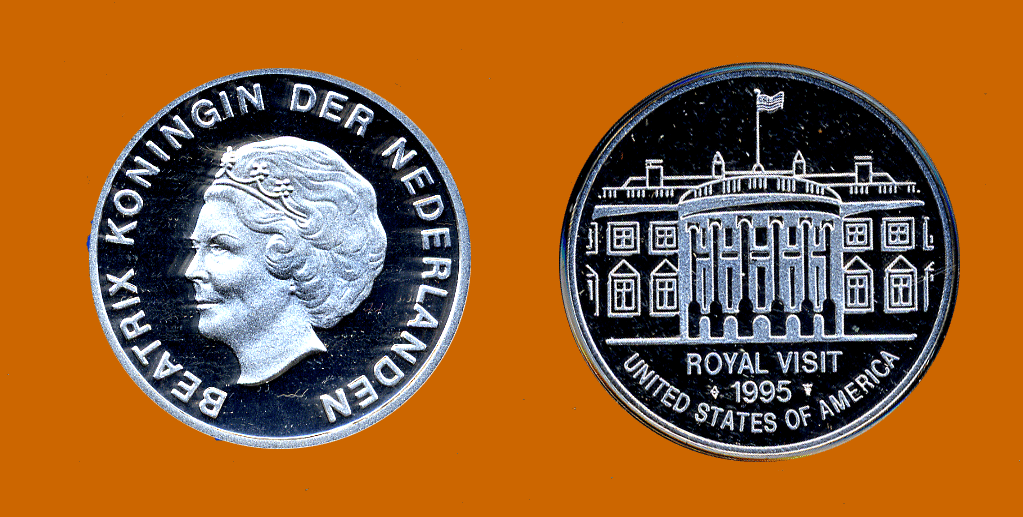 Netherlands Silver Medal 1995. Royal Visit of Queen Beatrix to Washington