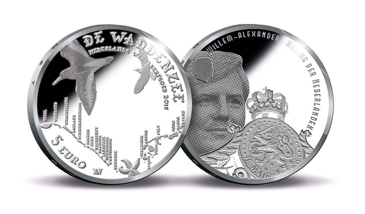Netherlands €5 2016. Dutch World Heritage: The Wadden Sea. Silver plated copper. Unc