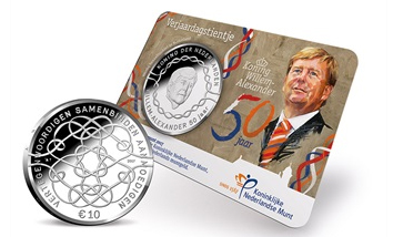 Netherlands €10 2017. 50th Birthday of King Willem Alexander. Silver plated Uncirculated