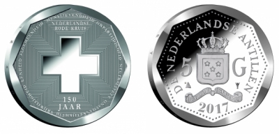 Netherlands Antilles 5 Gulden 2017. 150th Anniversary of Dutch Red Cross. Silver Proof