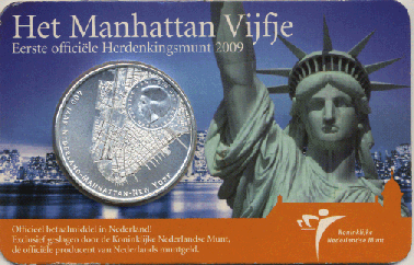 Netherlands 5 2009. 400th Anniversary of Manhattan. BU Coincard