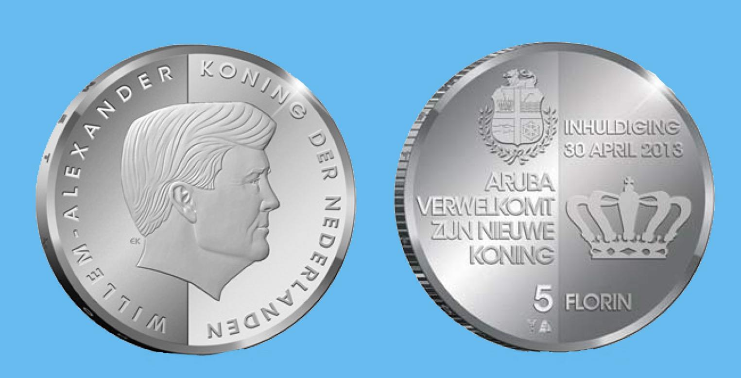 Aruba 5 Florin 2013. Silver Proof. Investiture of King Willem Alexander