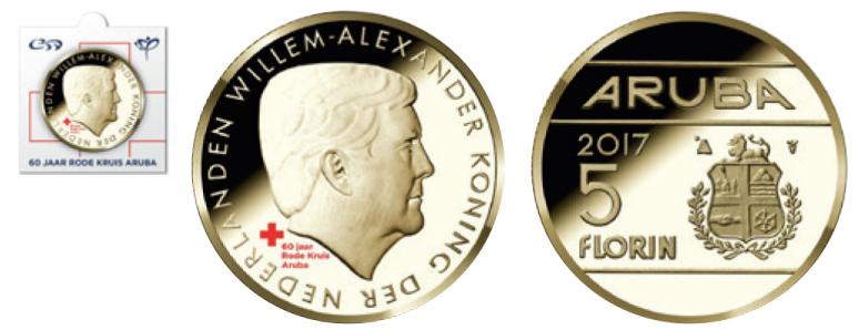 Aruba 5 Florin 2017. 60 Years Red Cross in Aruba. Alum.-Bronze. UNC
