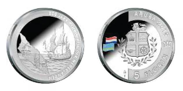 Aruba 5 Florin 2015.  200 years Kingdom of the Netherlands. Colored Silver  Proof  