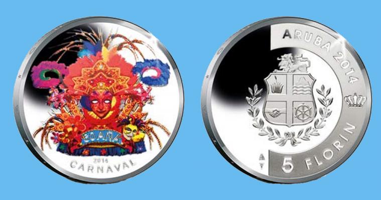 Aruba 5 Florin 2014. 60th anniversary of Carnival. Silver Proof