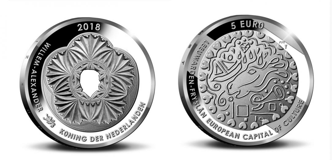 Netherlands 5 2018. Leeuwarden, European Capital of Culture. Silver plated BU