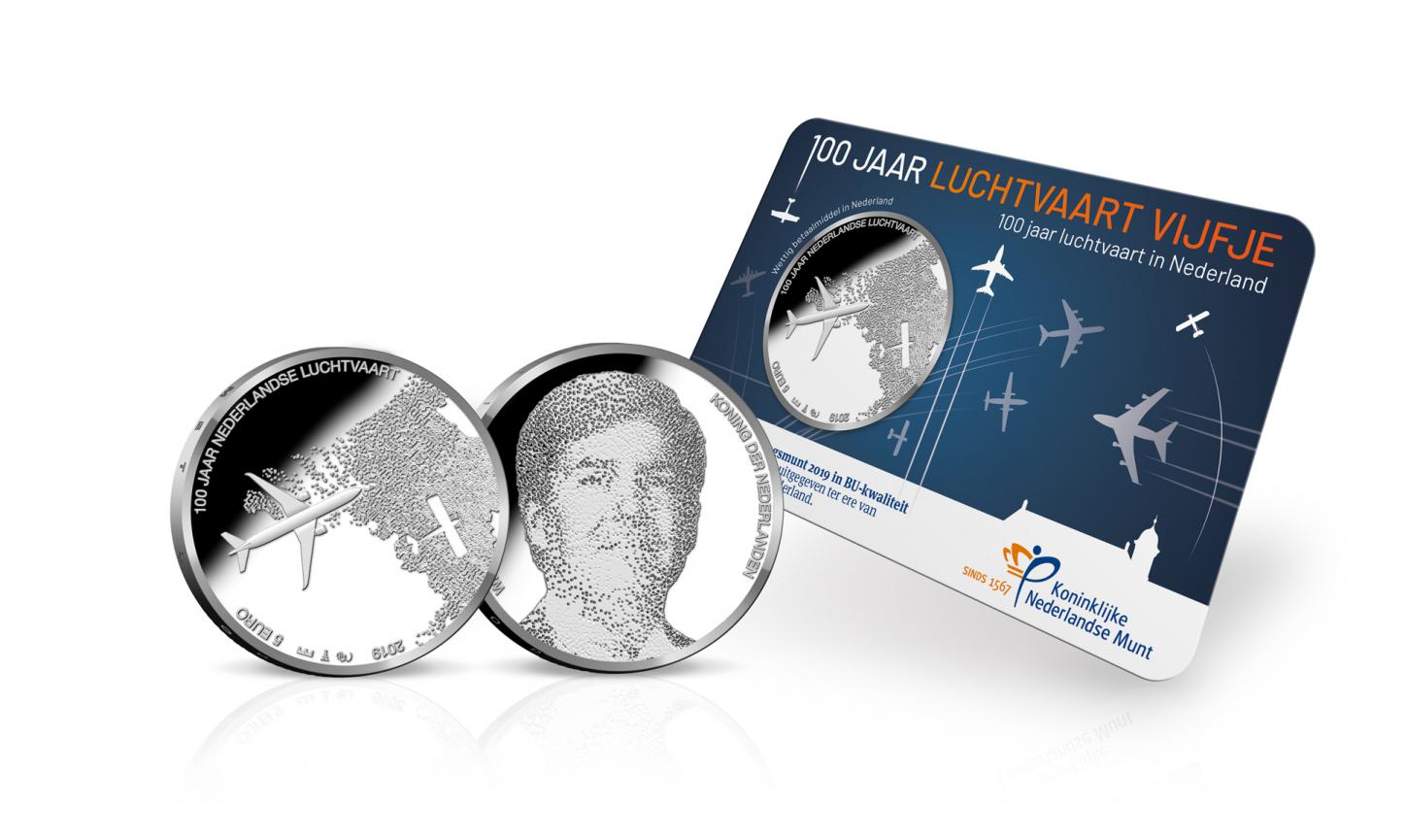 Netherlands 5 2019. 100 Years of Dutch Aviation. Silver plated BU