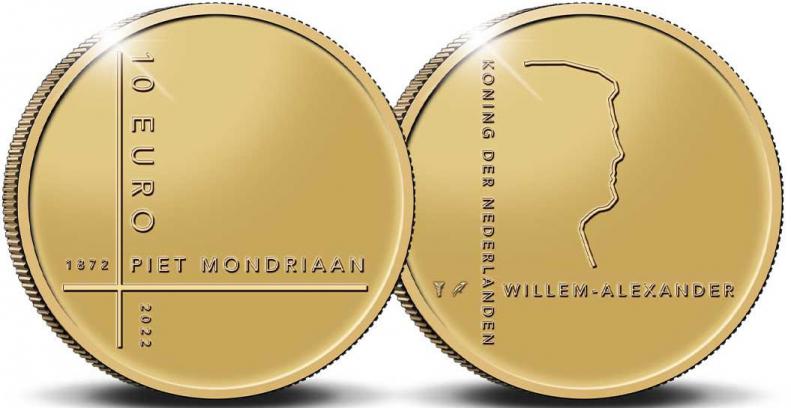 Netherlands 10 2022. 150th Birthday of Piet Mondriaan. Gold Proof