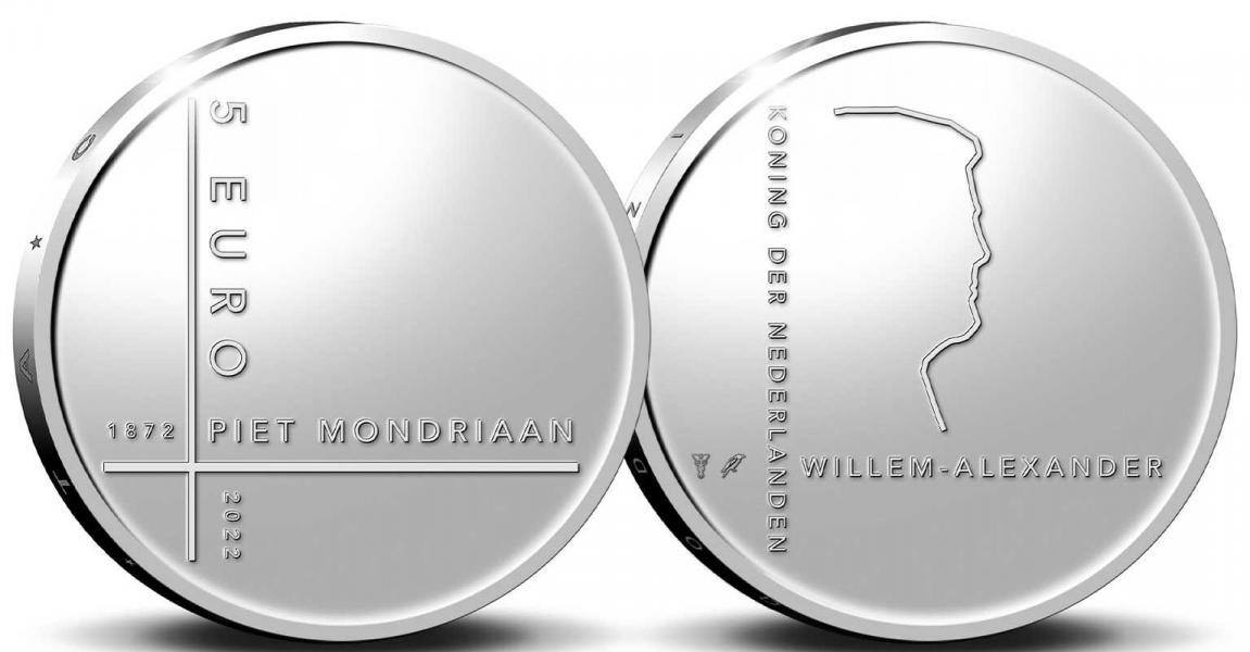 Netherlands 5 2022. 150th Birthday of Piet Mondriaan. Silver Proof