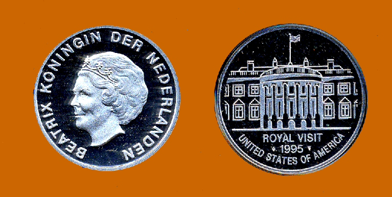 Netherlands Silver Medal 1995. Royal Visit of Queen Beatrix to Washington