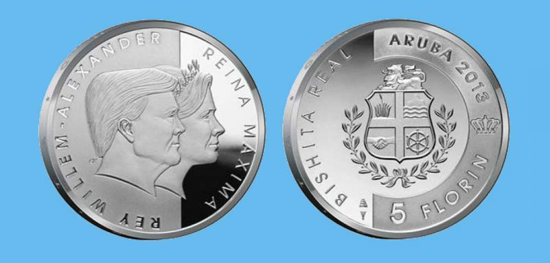 Aruba 5 Florin 2013. Royal Visit. Silver Proof