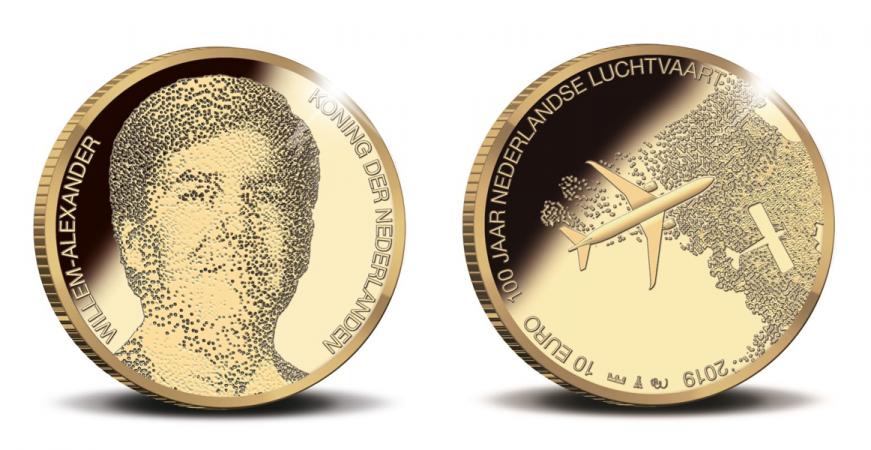 Netherlands 10 2019. 100 Years of Dutch Aviation. Gold Proof.