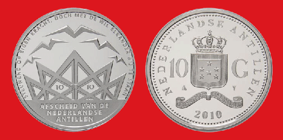 Netherlands Antilles 10 Gulden 2010. Farewell to the Netherlands Antilles. Silver Proof