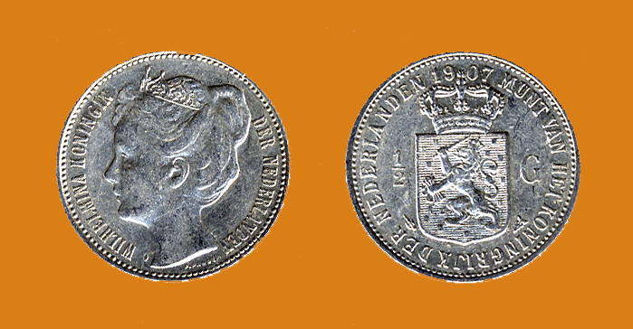 Netherlands Wilhelmina ½ Guilder 1907