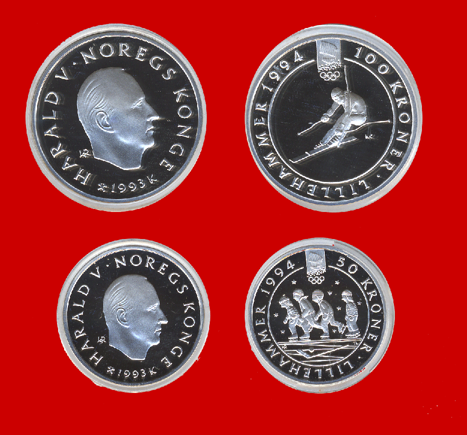 Norway. 100 & 50 Kronor 1993. Lillehammer Olympic Games. Set 1. Proof