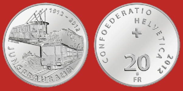 Switzerland. 20 Francs 2012. 100 years of the Jungfrau Railway