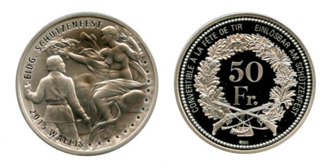 Switzerland. 50 Francs 2015. Valais Shooting Festival. Silver proof